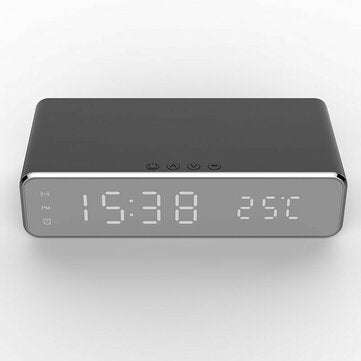 Electric LED 12/24H Alarm Clock With Phone Wireless Charger Table Digital Thermometer Display Deskto