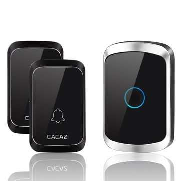 CACAZI A50 Wireless Music Doorbell Waterproof Battery 2 Button ... (ADAPTOR: UKPLUG | COLOR.: BLACK)