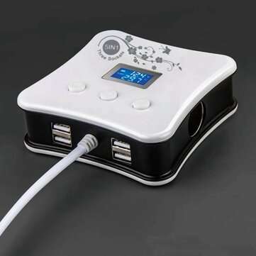 Car Cigarette Lighter Current Voltage Temperature Display 4 USB Ports Charger (COLOR.: BLACK)
