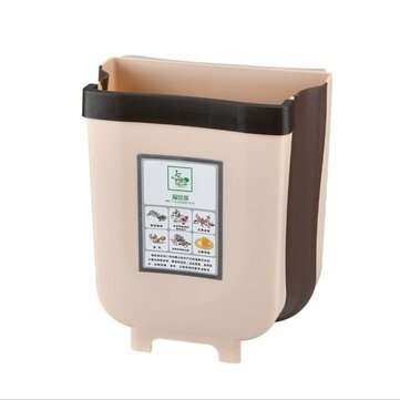 Bakeey Kitchen Folding Trash Can Wall-mounted Folding Debris Bin Household Hangin... (COLOR: COFFEE)