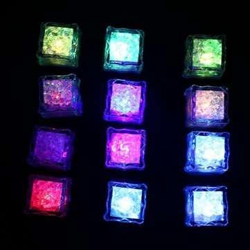 Colorful Liquid Sensor LED Glowing Ice Cube Night Light Drinking Wine Wedding Party Bar Decoration