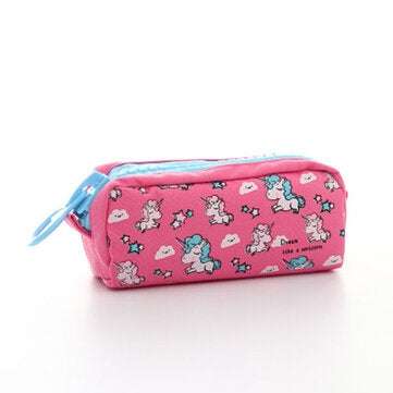 Cartoon Unicorn Canvas Large Capacity Creative Pencil Case (COLOR.: ROSE)