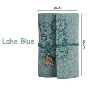 A6 Engraved Leather Journal Notebook Diary Retro Vintage Blank Memo (COLOR.: LAKEBLUE)