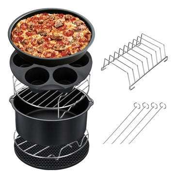 7PCS Air Fryer Accessories Set Chips Baking Basket Pizza Pan Home Kitchen Tool