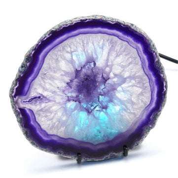 Agate Stone Slice Nightlight Random Color Mineral Rock Geode Druzy Slice LED Night Desk Table Lamp F