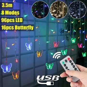 96 LED Butterfly Curtain Lights 8 Modes Fairy Lights String with Remote IP44 W... (COLOR: WARMWHITE)