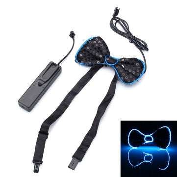 Battery Powered LED Light Up EL Mens Bow Tie Necktie for Halloween Wedding Party DC3V (COLOR.: BLUE)