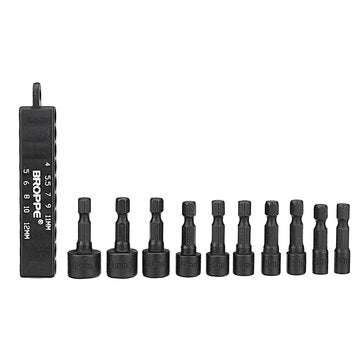 BROPPE 10Pcs 1/4 Inch Hex Shank Power Nut Driver Drill Bit Set Metric Socket Wrench Screw Screwdrive