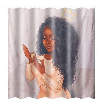 American Women Holding Mirror Pattern Fabric Shower Curtain Bathro... (MAT PACKAGE: 1*SHOWERCURTAIN)