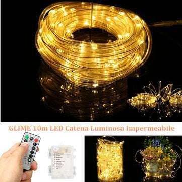 Battery Powered 8 Modes Waterproof 10M Warm White 100LED Tube String Light With Infrared Remote Cont