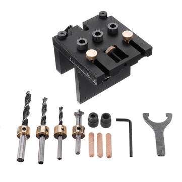 Aluminum Alloy 3 In 1 Dowelling Jig 6/8/10/15mm Wood Drilling Guide Locator Adjustable Dowel Jig Kit