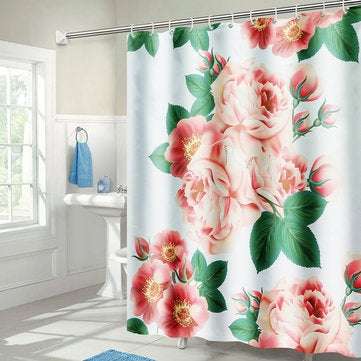 71``x71`` Long Peach Blossom Pattern Waterproof Polyester Shower Curtain with Hooks