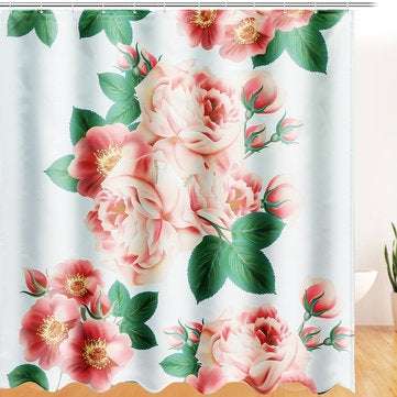 71``x71`` Long Peach Blossom Pattern Waterproof Polyester Shower Curtain with Hooks