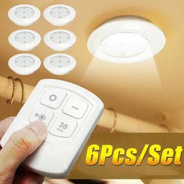6PCS LED Wireless Cabinet Light Kitchen Counter Under Touch Closets Lighting Puck Lamp with Remote C