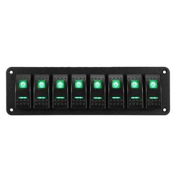 8 Gang LED Rocker Switch Panel Breaker Waterproof For Car Marine Boat (COLOR: GREEN)