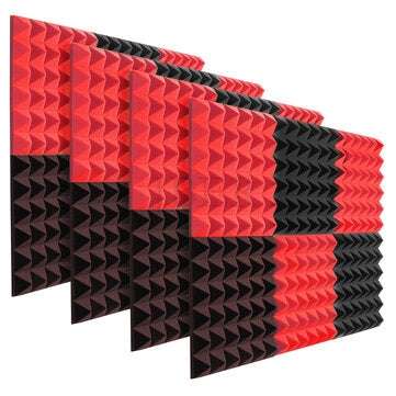 6Pcs Acoustic Foam Studio Soundproofing Foam Wedges Ties Black + Red 12 x 12 x 2inch