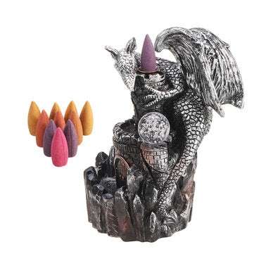 7.5 inch LED Flying Dragon Incense Burner Backflow Waterfall Holder Home Office Ornament 10pcs Aroma