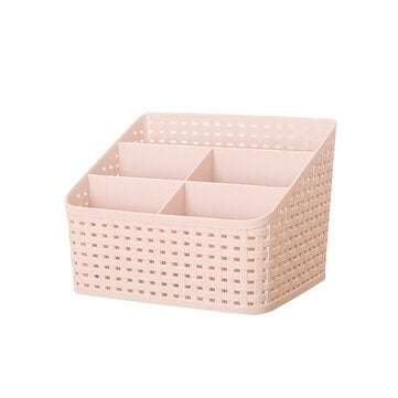 Bakeey Hollow Multi-cell Storage Box Desktop Cosmetic Remote Control Living Room Mu... (COLOR: PINK)