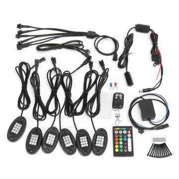 6Pcs Universal Colorful RGB LED Car Rock Lights  RF Dual Remote Control 5050 72 Led Waterproof IP68