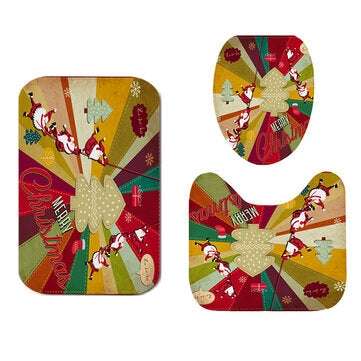 Christmas Santa Claus Non-Slip Toilet Seat Cover Carpet Mats Shower Curtain Set  (TYPE: K10PRO)