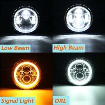 7inch Round Hi/Lo Beam LED Halo Ring DRL Signal Lamp Headlights For Harley/Jeep (COLOR.: YELLOW)