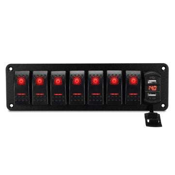 8 Gang Rocker Switch Panel Circuit Breaker LED Waterproof Car Marine Boat RV (COLOR: RED)