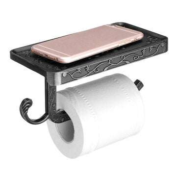 AU Wall Mounted Toilet Roll Tissue Paper Shelf Holder Stand Phone Shelf Bathroom ... (COLOR.: BLACK)