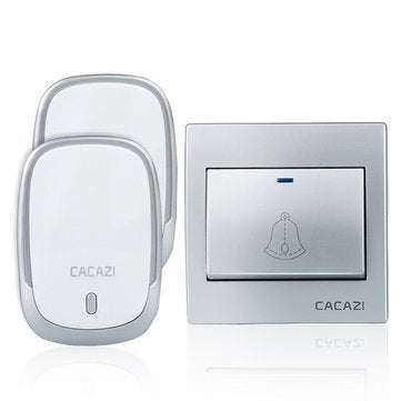CACAZI AC110-220V Wireless Doorbell Waterproof 1 Button+2 Plug-in... (PLUG: USPLUG | COLOR.: SILVER)