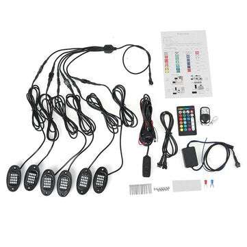 6Pcs RGB LED Rock Light Under Body Car Offroad Truck Wireless Dual Remote 12V