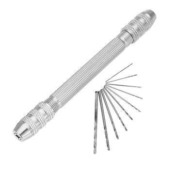 0.5-3.2mm Double Head Chuck Mini Hand Drill With 10pcs 0.8-3mm Twist Drill Bits Set