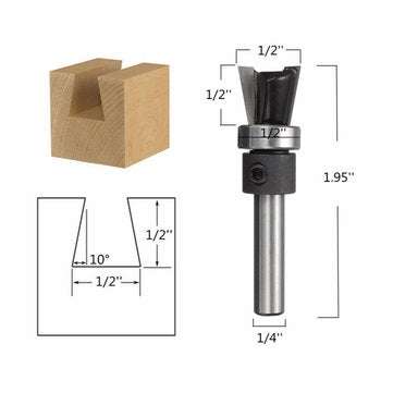 1/4 Inch Shank 10 Degree Carbide Dovetail Joint Router Bit With Bearing Woodworking Cutter