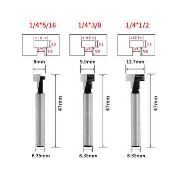1/4 Inch Round Shank 1/2`` 3/8`` 5/16`` Woodworking Milling Cutter T... (CUTTING DIAMETER: 3PCS/SET)
