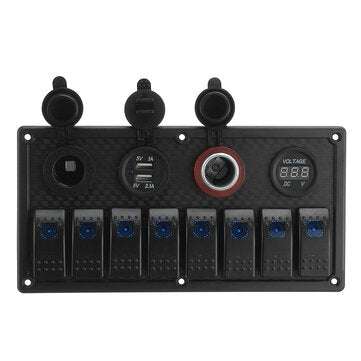 8 Gang Rocker Switch LED Panel ON-OFF Toggle Circuit Breaker Waterproof For Marine ... (COLOR: BLUE)