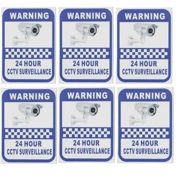 6Pcs 70x90mm Security Camera Surveillance Warning CCTV Sticker for Home Office