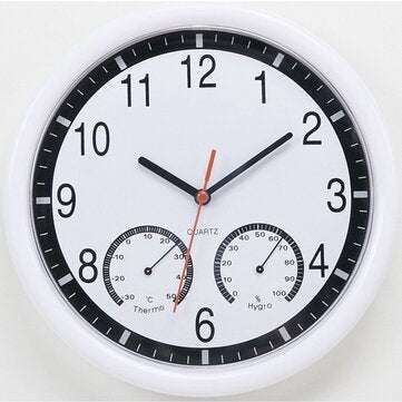 10`` 10 Inch Silent Modern Wall Clock With Thermometer & Hygrometer For Living Home Kitchen Office