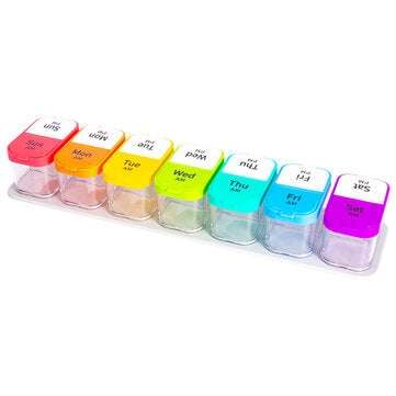 AIMO 14 Cells Weekly Pill Organizer Open Left and Right Friendly Travel 7 Day Pill Box Case 2 Times