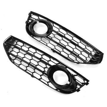 1 Pair Honeycomb Front Grill Bumper Fog Light Cover Grille For Audi A4 B8 B8.5 ALLROAD 2009-2015