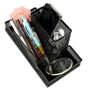 Black Mesh Style Pen Pencil Ruler Holder Desk Office Storage Box Stationery Container Box Office Sch