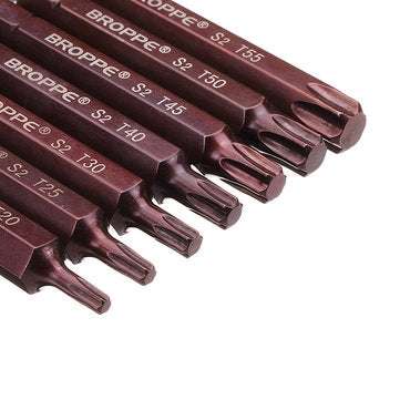 Broppe 7pcs T20-55 75mm Magnetic Torx Screwdriver Bit 10mm Hex Shank for Impact Screwdriver