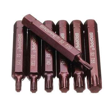 Broppe 7pcs T20-55 75mm Magnetic Torx Screwdriver Bit 10mm Hex Shank for Impact Screwdriver