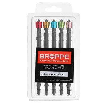 Broppe 5pcs 110mm PH2 Magnetic Screwdriver Bits Aluminum Ring 1/4 Inch Hex Shank Screwdriver