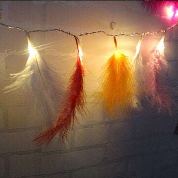 1.2M 10 LED Feather String Lights Christmas Tree Pendant Lamps DIY Party Deco... (COLOR.: WARMWHITE)