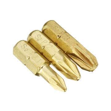 Broppe 3pcs 25mm PZ1-PZ3 Pozi Screwdriver Bits 1/4 Inch Hex Shank Electroplating Bronze