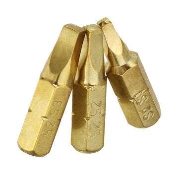 Broppe 3pcs 25mm S1-S3 Square Shaped Screwdriver Bits 1/4 Inch Hex Shank Electroplating Bronze
