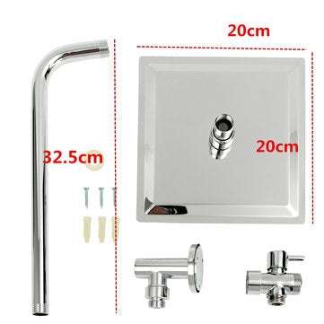 8inch 304 Stainless Steel Square Shower Head Extension Arm Bottom Entry Shower Diverter Valve Set