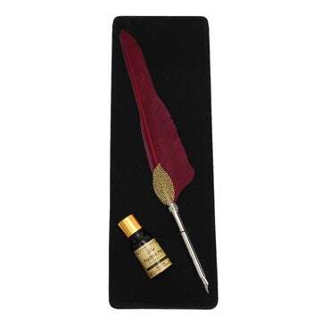 Antique Pure Goose Feather Quill Dip Pen and Ink Set Stationery Gift Box (COLOR.: RED)