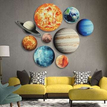 9Pcs/set Planet Stickers Solar System Planets Wall Stickers Wall Decal Home Living Room Kids Room Ba