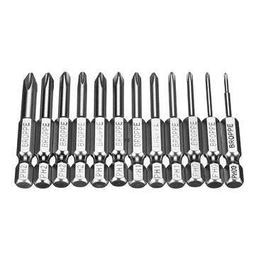BROPPE 12Pcs 50mm S2 Alloy Steel Magnetic Cross Head Screwdriver Bits 1/4 Inch Hex Shank