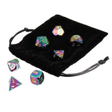 7Pcs Rainbow Metal Polyhedral Dice DND RPG MTG Role Playing Game With Bag