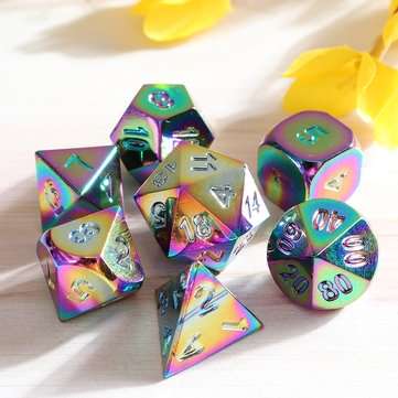 7Pcs Rainbow Metal Polyhedral Dice DND RPG MTG Role Playing Game With Bag